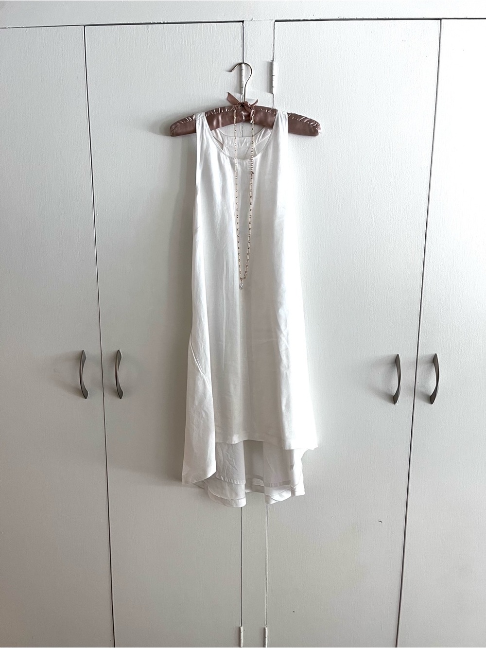 White Linen High-Low Trapeze Dress